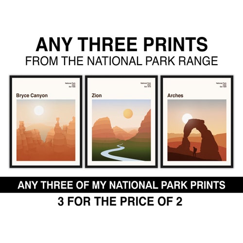 National Park Art Set of 3 Prints National Park Print - Etsy