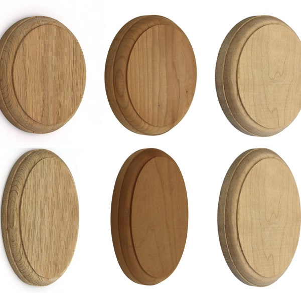 Round & Oval Wood Rosettes for Plaques, Stair Part Fittings for Handrails, or Display Stand Blocks | Oak, Cherry, Maple