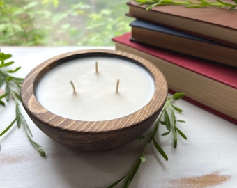 Bonneville Candles | 5 1/2" x 2" Handmade Wood Bowl Candle | Dough Bowl | Up To 25 Hour Burn Time | 100% Soy Wax | Scented