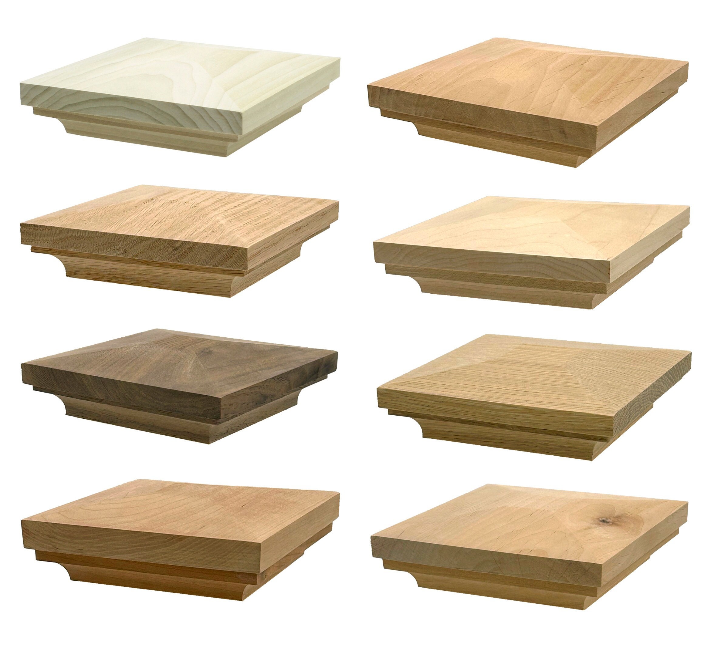 Flat Peak Newel Cap for Square Stair Posts, Hardwood 3 1/2, 3, or 3 1/4