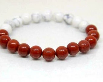 Red Jasper & Howlite Bracelet, 100% Natural Gemstone, 8mm Round, Balance Calm, Glitter Rare Bracelet, Wholesale Lot, Gemstones Jewellery