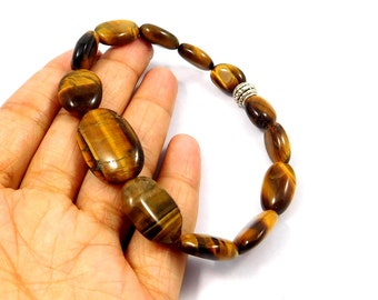 100% Natural Tiger's Eye Bracelet, Oval Shape Beads, Third Eye Crystal Bracelet, Rare Glitter Bracelet, Gemstones Jewellery, Wholesale Lot