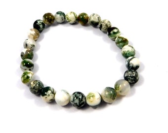 Tree Agate Bracelet, 100% Natural Gemstone Beads, 8mm Round Shape, Healing Crystal, Rare Glitter Bracelet, Wholesale Lot, Gemstone Jewellery