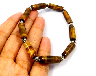 100% Natural Tiger's Eye Bracelet, Tube Beads, 925 Silver Plated, Third Eye Bracelet, Rare Flash Bracelet, Gemstones Jewelry, Wholesale Lot