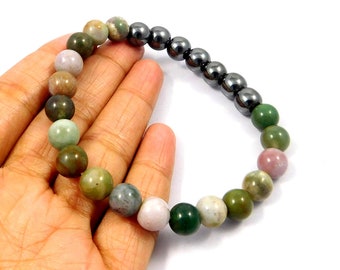 Blood Stone & Hematite Bracelet, 100% Natural Gemstone, 8mm Round, Balance Good Luck, Flash Rare Bracelet, Wholesale Lot, Gemstone Jewellery