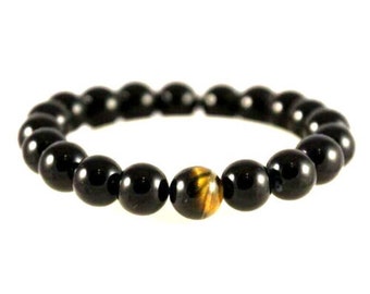 Black Onyx & Tiger's Eye Bracelet, 100% Natural Gemstone, 8mm Round, Balance Calm, Glitter Rare Bracelet, Wholesale Lot, Gemstones Jewellery