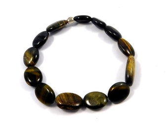 Black Tiger's Eye Bracelet, 100% Natural Gemstone, Oval Beads, Third Eye Good Luck, Glitter Rare Bracelet, Wholesale Lot, Gemstone Jewellery