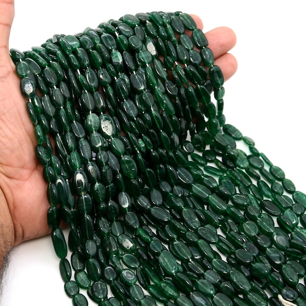 Green Aventurine Beads, 100% Natural Gemstone Beads, Oval Beads, 13 Inch Strand, Glitter Smooth Loose Beads, Wholesale Lot, Gemstone Jewelry