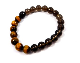 Tiger's Eye & Smokey Quartz Bracelet, 100% Natural Gemstone, 8mm Round, Balance Crystal, Glitter Bracelet, Gemstone Jewellery, Wholesale Lot