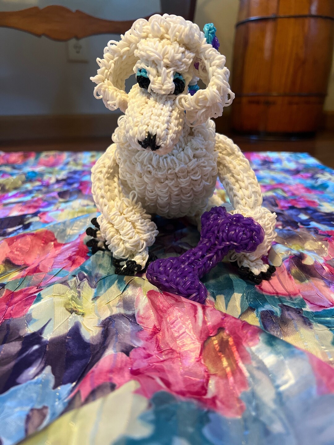 Handmade Rubber Band Dog With Collar, Bow, and Bone - Etsy