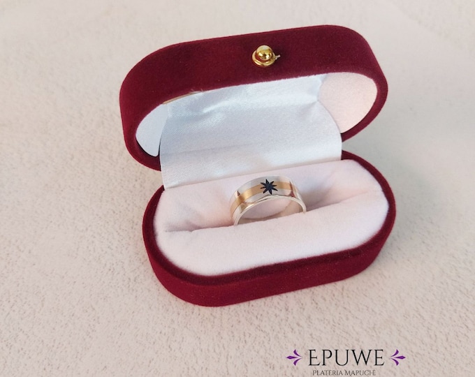Handmade ring in 950 Silver and 18k Gold, with Mapuche Morning Star design.