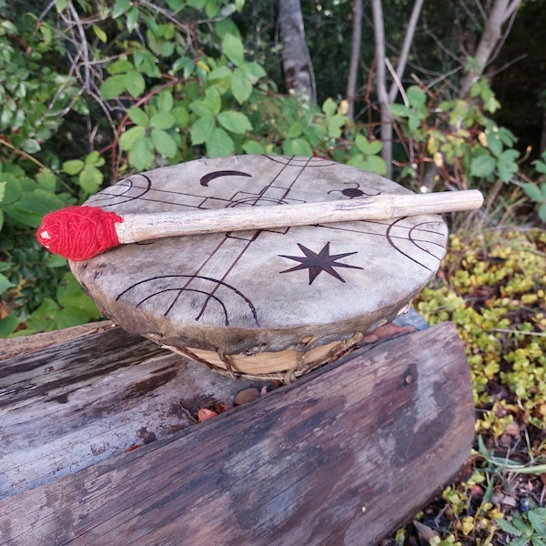 Mapuche ceremonial drum 38 cm in diameter.