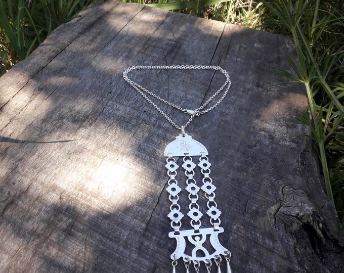 Mapuche Kilkay Chain Necklace, handmade jewelry in 950 silver