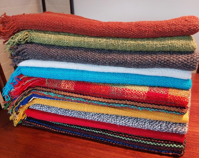 Shawls, made of wool and hand-woven on a Mapuche loom. Measures 60cm wide by 2m long.