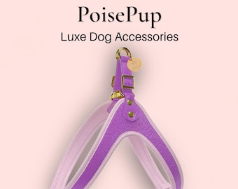 High End Quality Dog Harness Handmade with Genuine Leather and Easy Release Buckle - Purple | Lavender