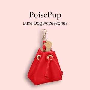 Luxe Echtleder Leckerli Tasche für Hunde und Welpen | Hand Free Pet Walking Training Beutel Tasche für Leckereien | Kotbeutelspender für Hunde - Rot