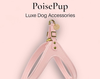 High End Quality Dog Harness Handmade with Genuine Leather and Easy Release Buckle - Pink