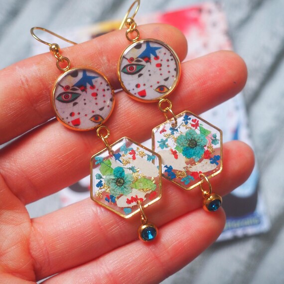 Joan Miró Earrings Surrealist Art Dried Flower Earrings