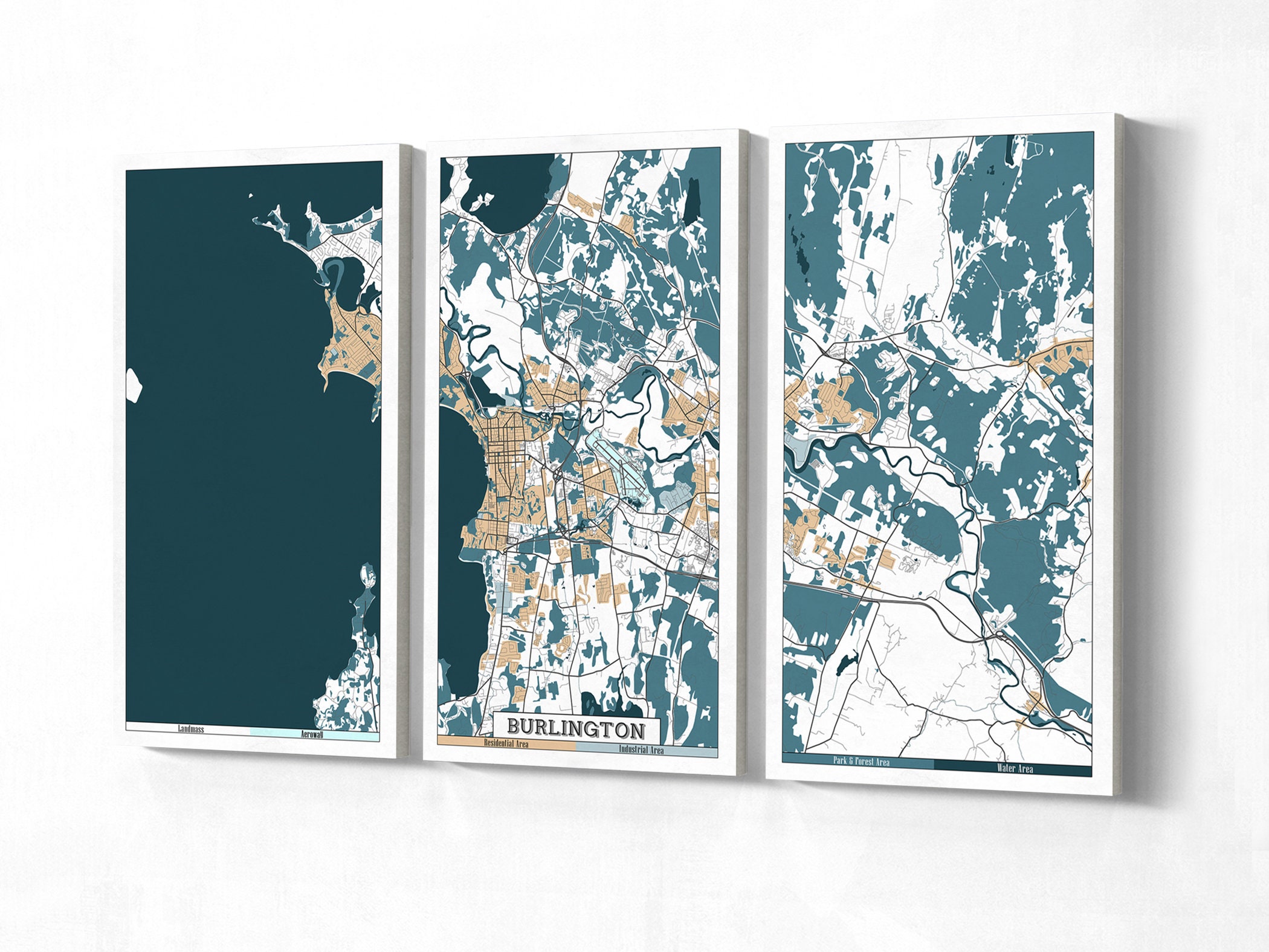 BURLINGTON VT Canvas Map Large Wall Art Burlington Vermont Etsy