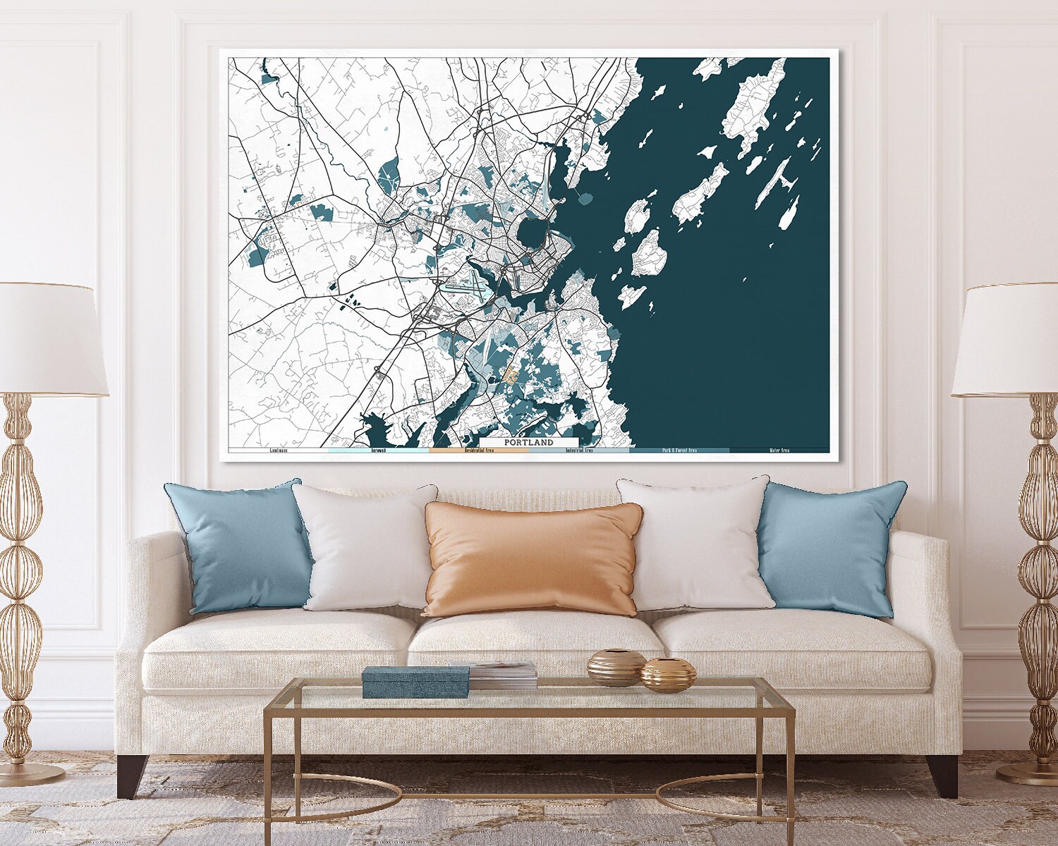 PORTLAND ME Maine Canvas Print Map Panoramic Wall Art Etsy