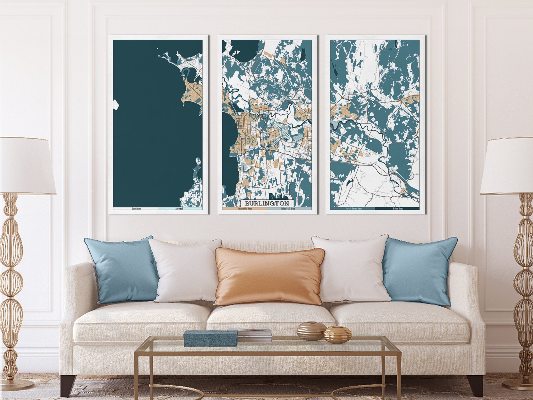 BURLINGTON VT Canvas Map Large Wall Art Burlington Vermont Etsy