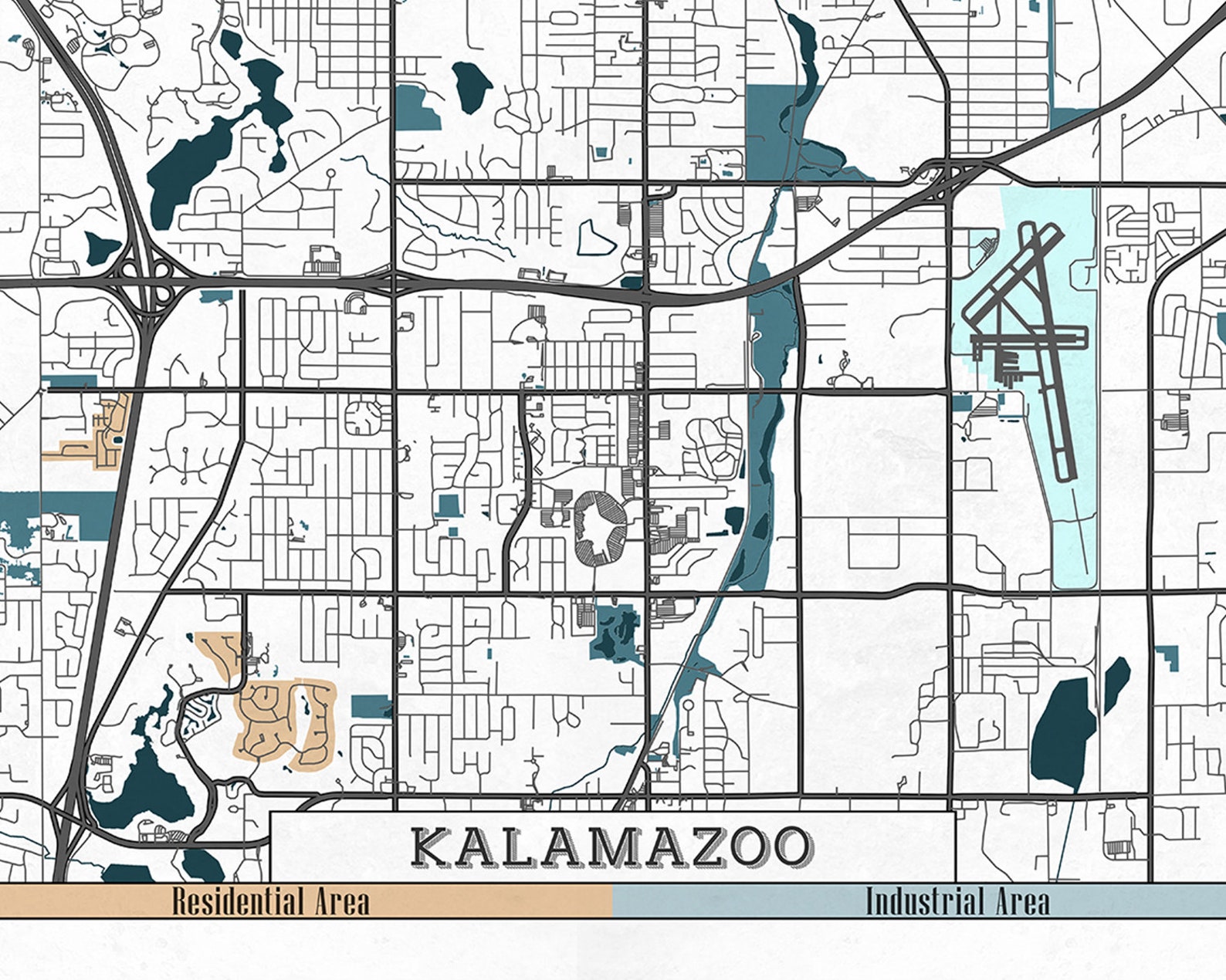 KALAMAZOO MI Michigan Canvas Print Map Panoramic Wall Art | Etsy