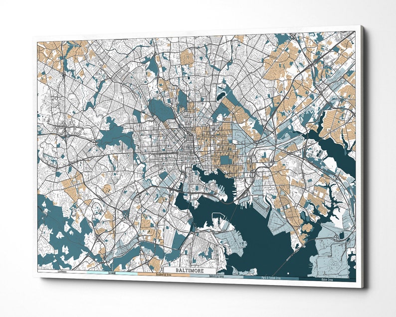 BALTIMORE MD Maryland Canvas Print Map Panoramic Wall Art Etsy