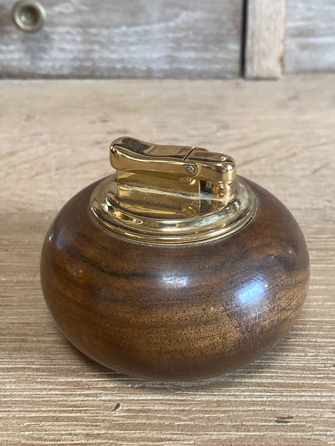 Hoechst Wooden and Gold Ball Table Lighter Etsy