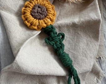 Macrame Sunflower Car Charm: Boho Rear View Mirror Hanger