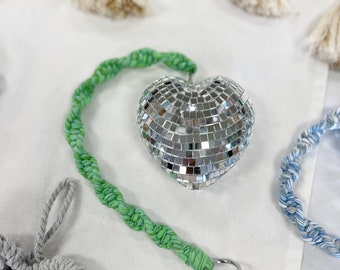 Disco Ball Heart: Handmade Macrame Spiral Cord, Party Decor