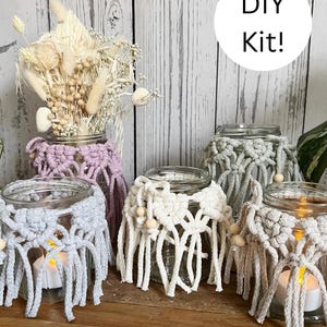 Macrame jar cover DIY kit, DIY craft kit for beginners, macrame craft kit choose your colour