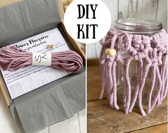 Macrame jar cover DIY kit, DIY craft kit for beginners, macrame craft kit choose your colour