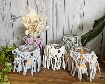 Macrame jar cover DIY kit with jar ~ DIY craft kit ~ macrame kit ~ boho jar cover