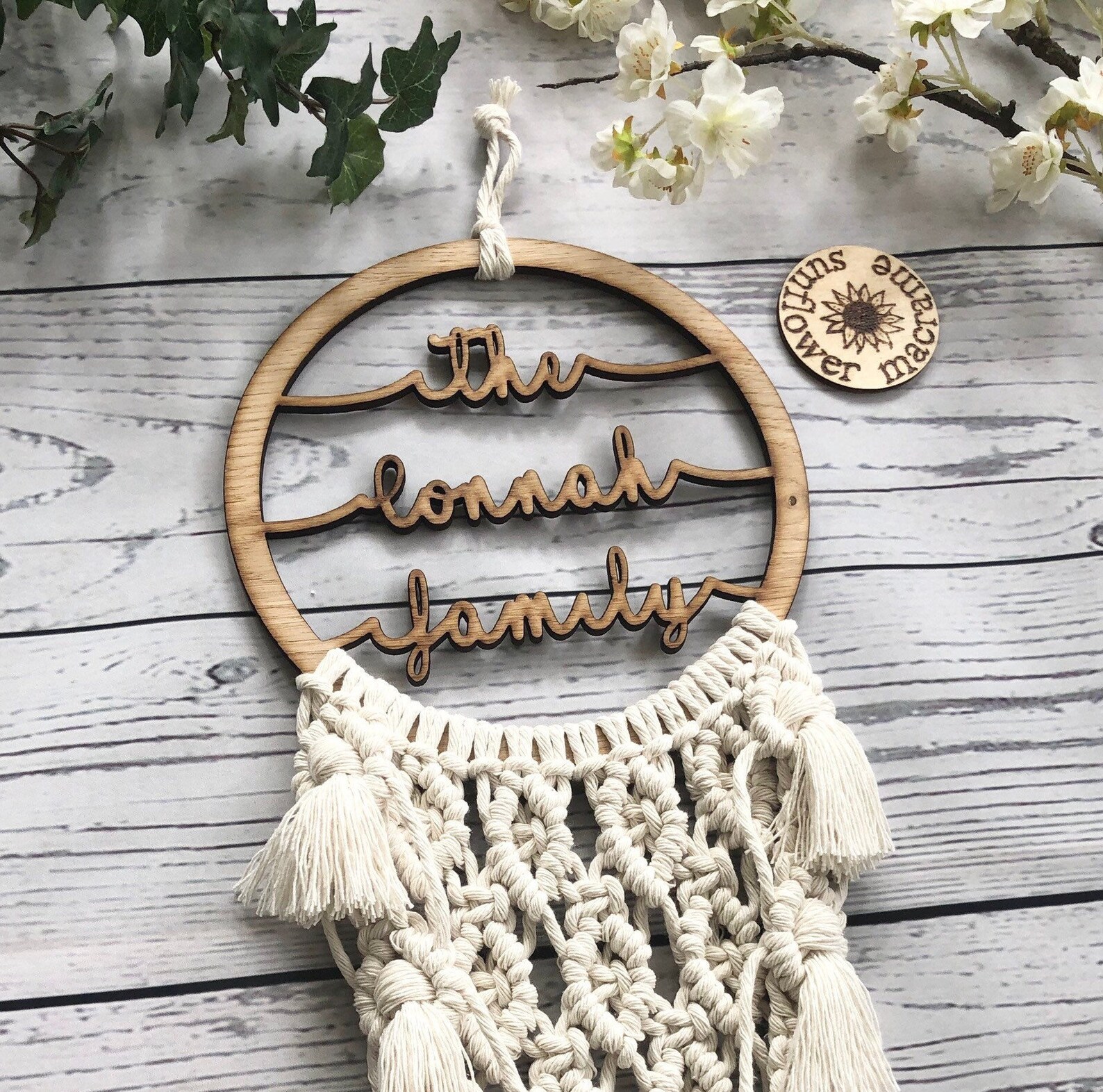 Family or business name macrame wall hanging | Etsy