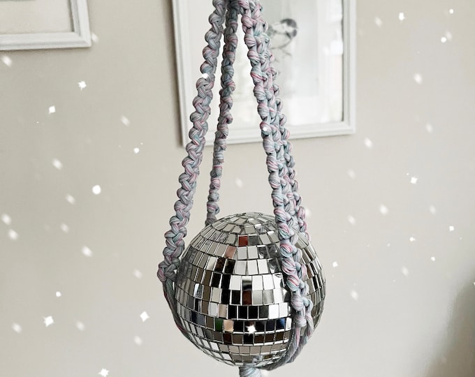 Macrame disco ball hanger, disco ball, strictly mirror ball, sparkly decor