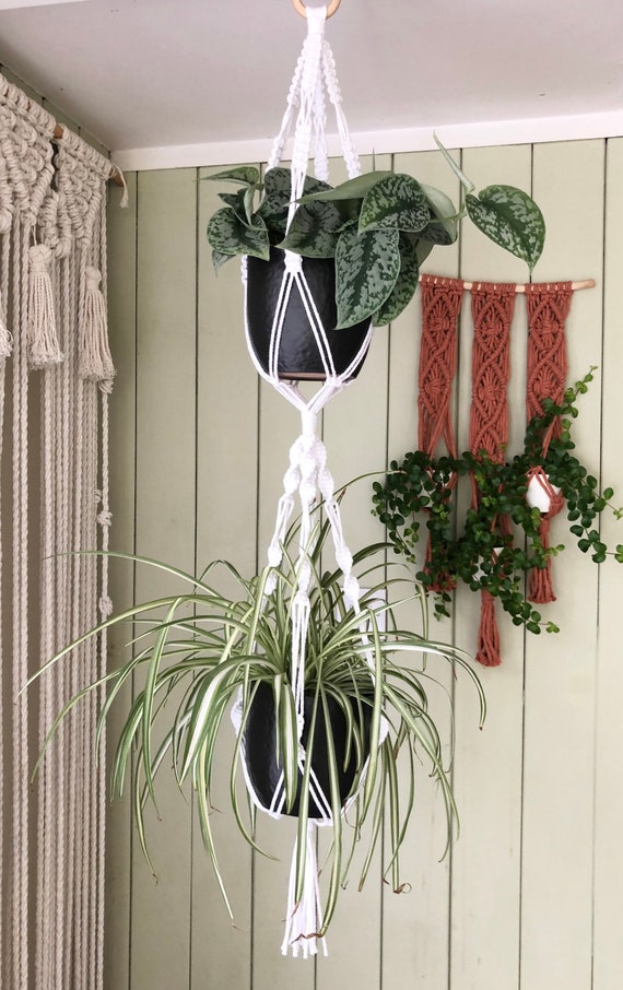 Macrame plant hanger, double plant hanger, plant display, hanging plant, plant