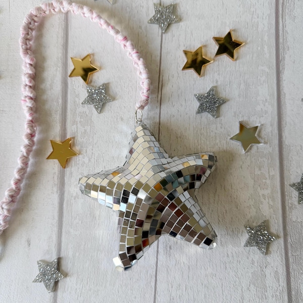 Disco Ball Star, Macrame Hanging Cord, Nursery Decor
