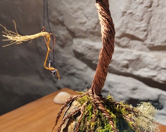Wire Bonsai sculpture: the girl who swings in winter
