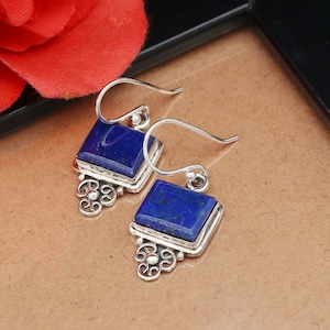 Handgemachte Sterling Silber Ohrhänger mit Natürlichem Edelstein Lapis Lazuli