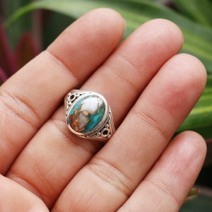 Kingman Pink Dahlia Turquoise Ring Oyster Turquoise Ring Pink Spiny Oyster Sterling Silver Ring Turquoise Ring Oval Stone Ring Handmade Ring