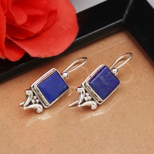 Handgemachte Sterling Silber Ohrringe mit natürlichem Edelstein Lapis Lazuli