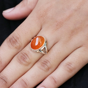 Orange Carnelian Ring, 925 Sterling Silver Ring, Oval Stone Ring, Split Band Ring, Orange Stone Ring, Gemstone Ring, Boho Ring, Gift For Her