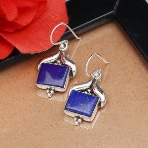 Handgemachte Sterling Silber Ohrhänger mit Natürlichem Edelstein Lapis Lazuli