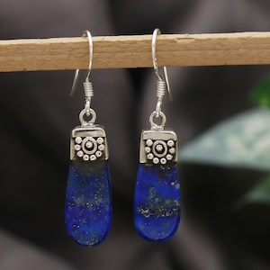 Handgemachte Sterling Silber Ohrringe mit natürlichem Edelstein Lapis Lazuli