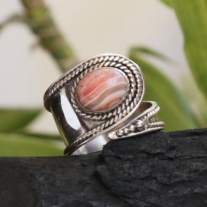 Rhodochrosite Ring, 925 Sterling Silver, Statement Ring, Gemstone Ring, Boho Ring , New Design Ring, Promise Ring, Women Ring, Gift For Her