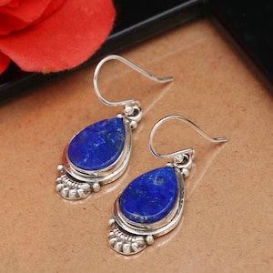 Handgemachte Sterling Silber Ohrhänger mit Natürlichem Edelstein Lapis Lazuli