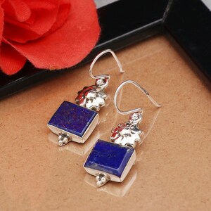 Handgemachte Sterling Silber Ohrhänger mit Natürlichem Edelstein Lapis Lazuli