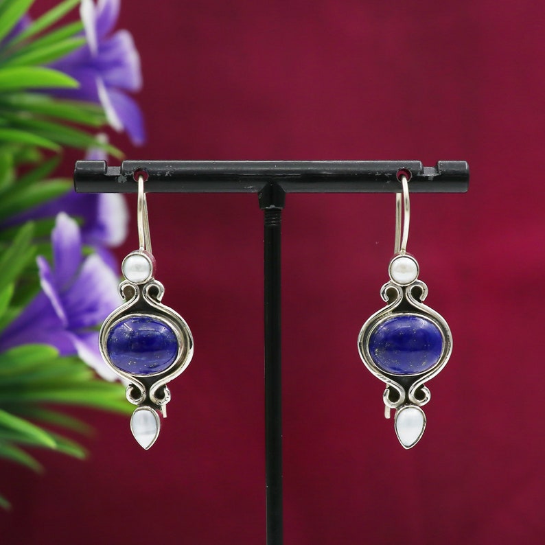 Handmade Sterling Silver Dangle & Drop Earrings With Natural Gem Stone