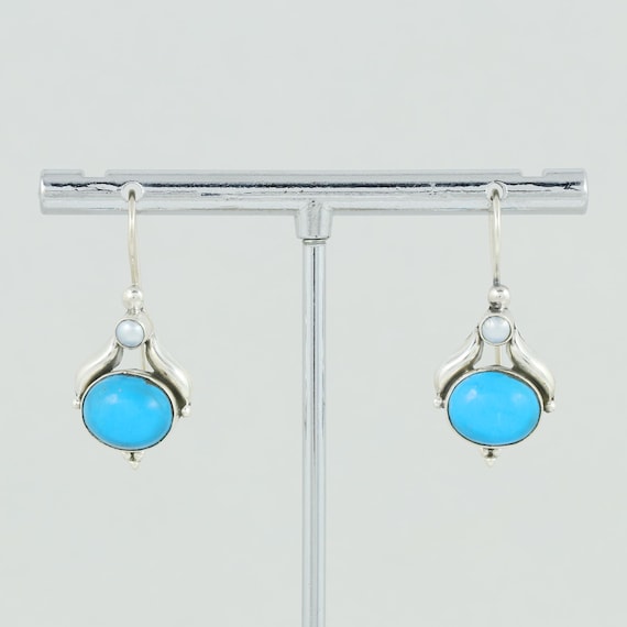 Boucles D'oreilles Pendantes En Argent Massif Avec Perles De Turquoise - Occasion