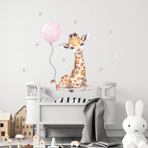 Panda whale wall decal children's room girl and boy decorative wall sticker baby giraffe with balloon and stars safari boho wall pictures for children